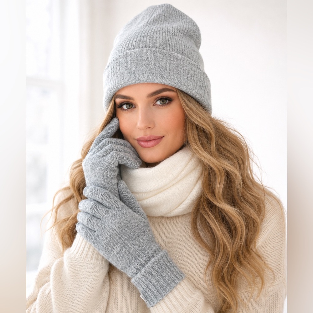 Aldo Set - Heather Gray Knit Beanie & Glove